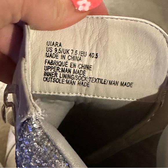 Light grey lace up, boot with 4 inch heel, with silver glitter. - Picture 4 of 4